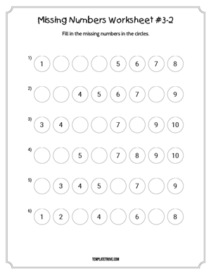 Missing Numbers Worksheet #3-2