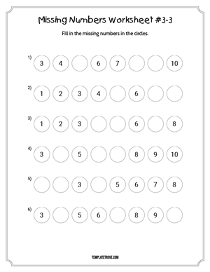 Missing Numbers Worksheet #3-3