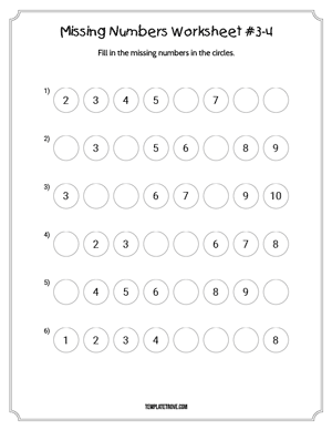 Missing Numbers Worksheet #3-4