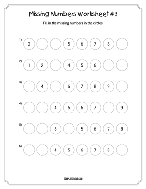Missing Numbers Worksheet #3