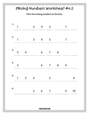 Missing Numbers Worksheet #4-2