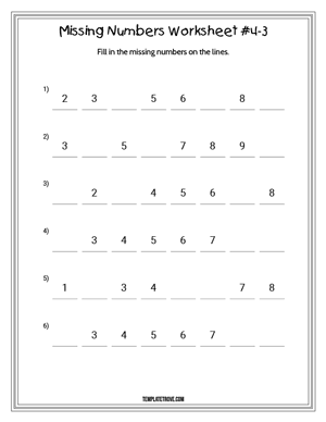 Missing Numbers Worksheet #4-3