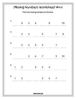 Missing Numbers Worksheet #4-4