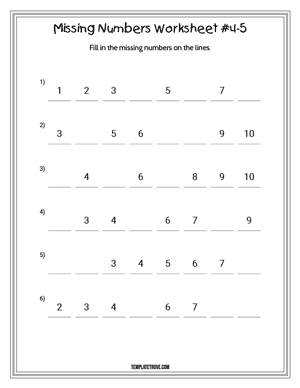 Missing Numbers Worksheet #4-5