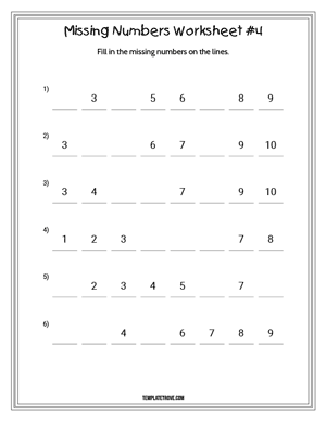Missing Numbers Worksheet #4