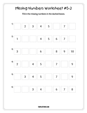 Missing Numbers Worksheet #5-2