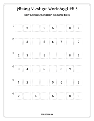Missing Numbers Worksheet #5-3