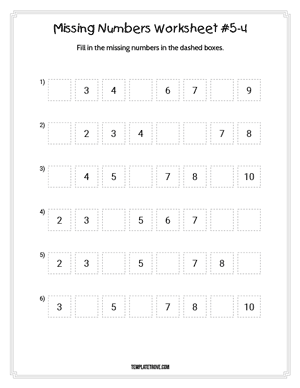 Missing Numbers Worksheet #5-4