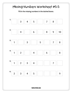 Missing Numbers Worksheet #5-5
