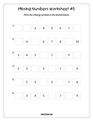 Missing Numbers Worksheet #5