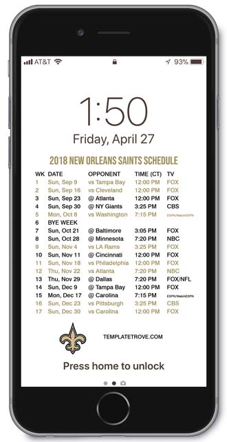 2018 New Orleans Saints Lock Screen Schedule