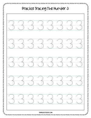 Number Tracing Worksheet #1-3B