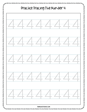 Number Tracing Worksheet #1-4B