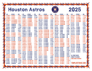 Pacific Times 2025
 Houston Astros Printable Schedule