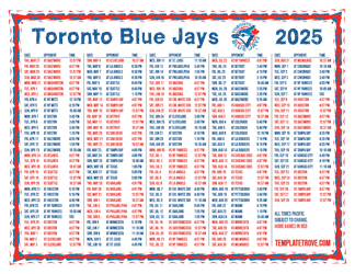 Pacific Times 2025
 Toronto Blue Jays Printable Schedule