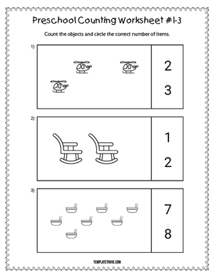 Preschool Counting Worksheet #1-3