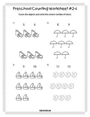 Preschool Counting Worksheet #2-4