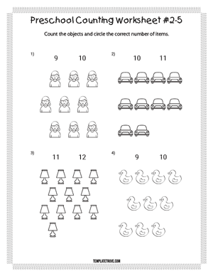 Preschool Counting Worksheet #2-5