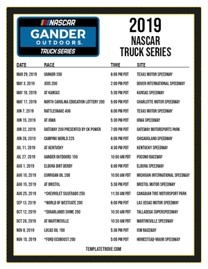 Printable 2019 NASCAR Truck Series Schedule - Pacific Times