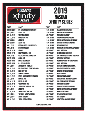 Printable 2019 NASCAR Xfinity Series Schedule - Mountain Times