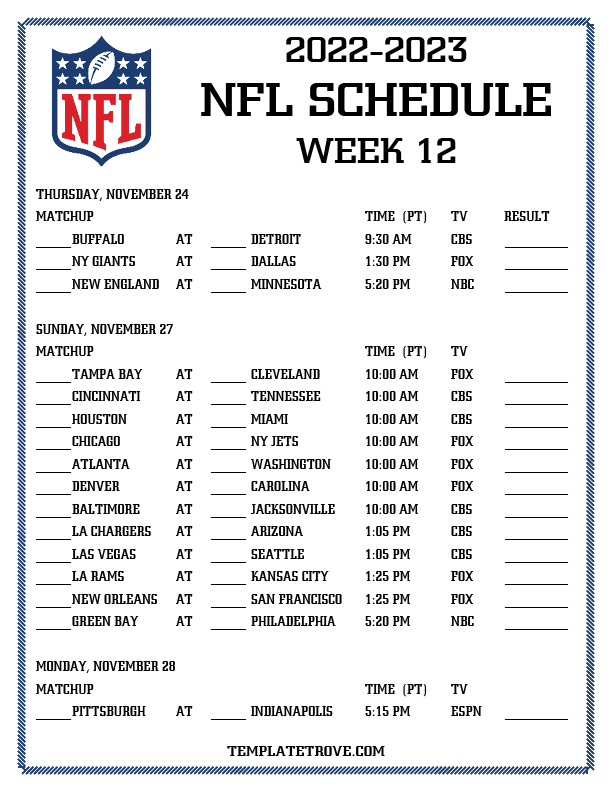 Free Printable Nfl Schedule 2022 23