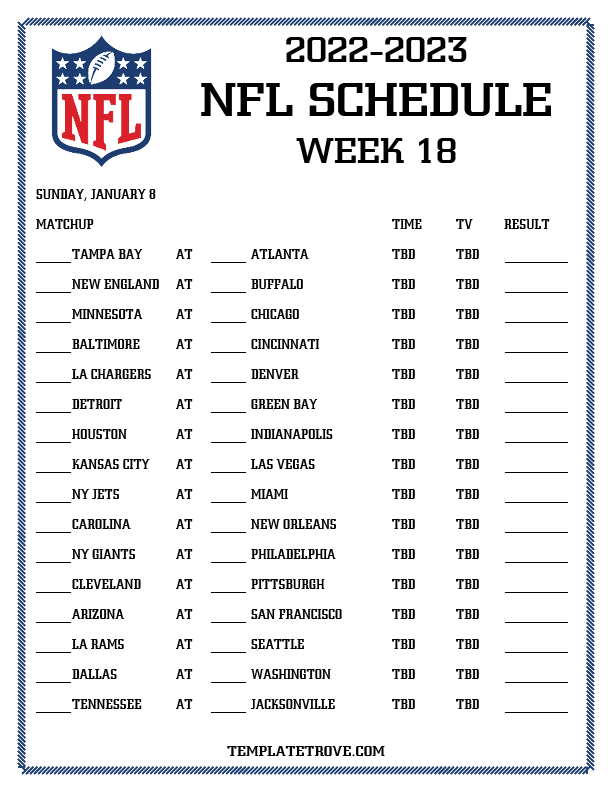 Printable 2023 2024 NFL Schedule Week 18