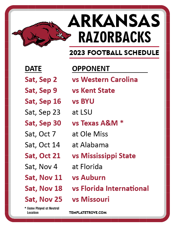 2024 Arkansas Razorback Football Schedule Football Schedule 2024