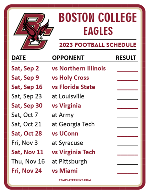 Boston College Eagles Football 2023 Printable Schedule  - Style 2