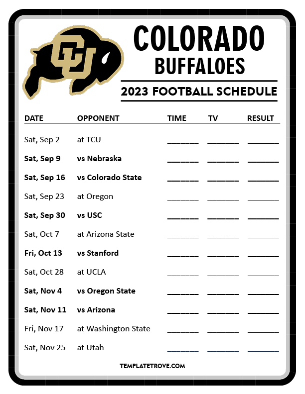 Printable 2023 Colorado Buffaloes Football Schedule