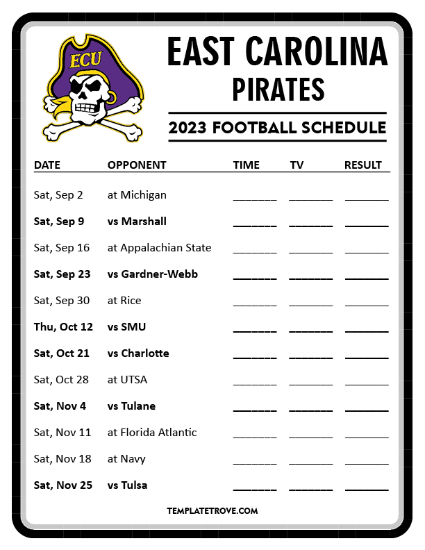 Printable 2023 East Carolina Pirates Football Schedule
