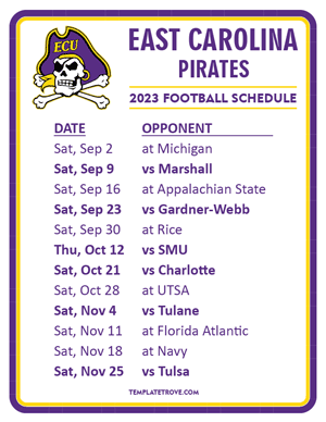Printable 2023 East Carolina Pirates Football Schedule TN 
