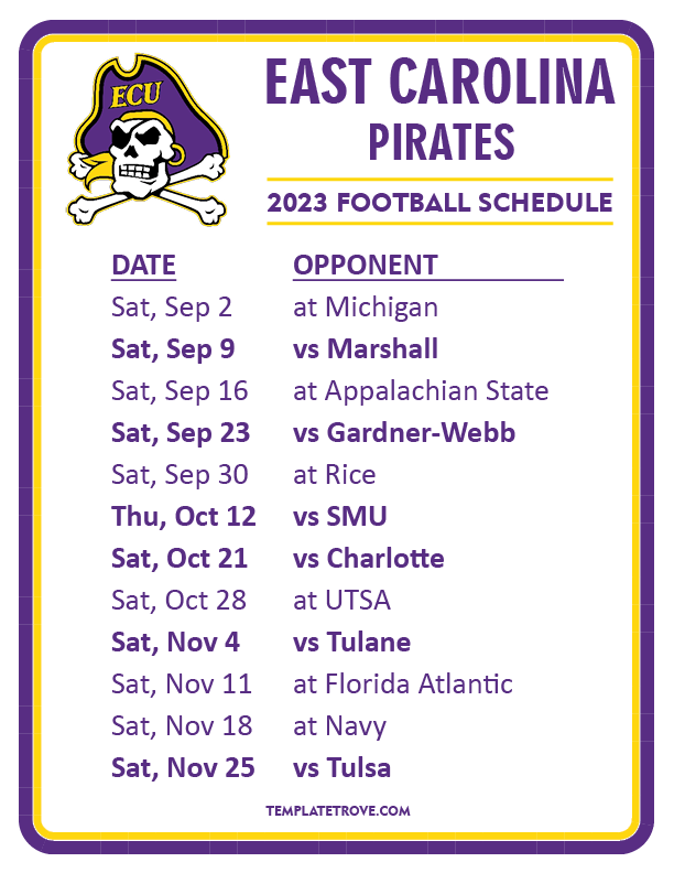 Printable 2023 East Carolina Pirates Football Schedule