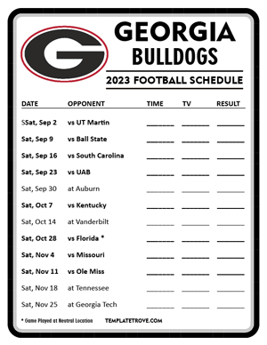 Georgia Bulldogs Football 2023 Printable Schedule - Style 4