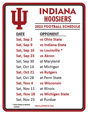 Indiana Hoosiers Football 2023 Printable Schedule