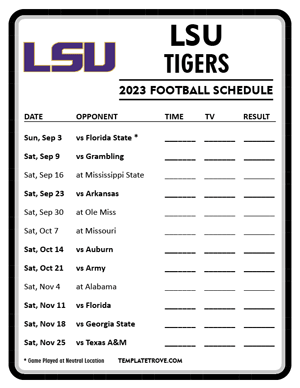 LSU Tigers Football 2023 Printable Schedule - Style 4