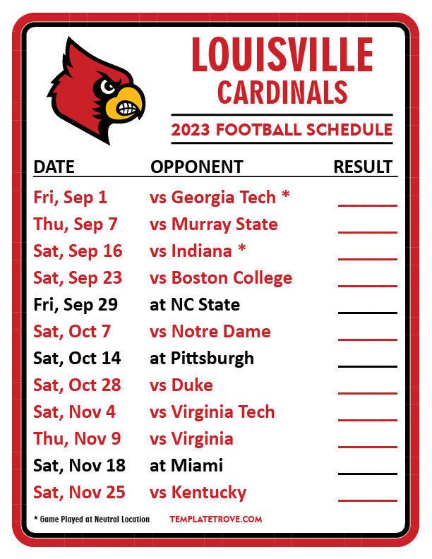 Printable 2023 Louisville Cardinals Football Schedule