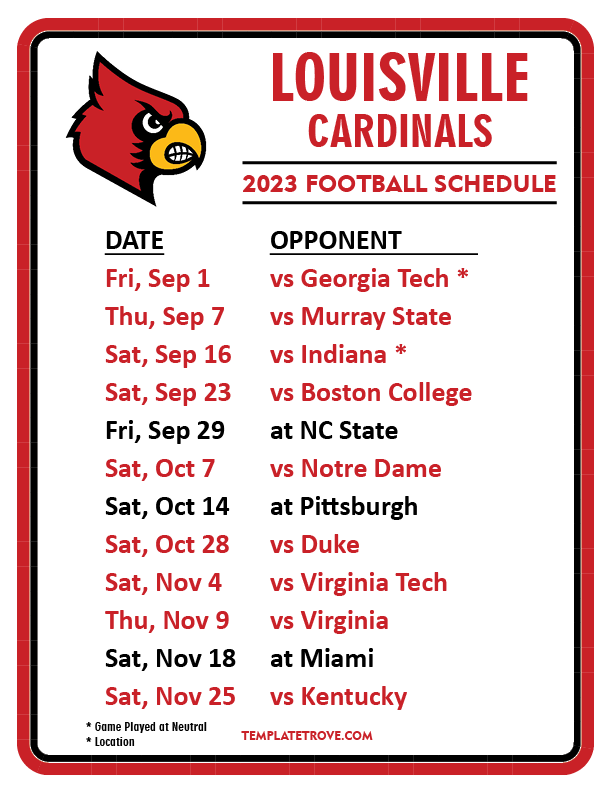 Printable 2023 Louisville Cardinals Football Schedule