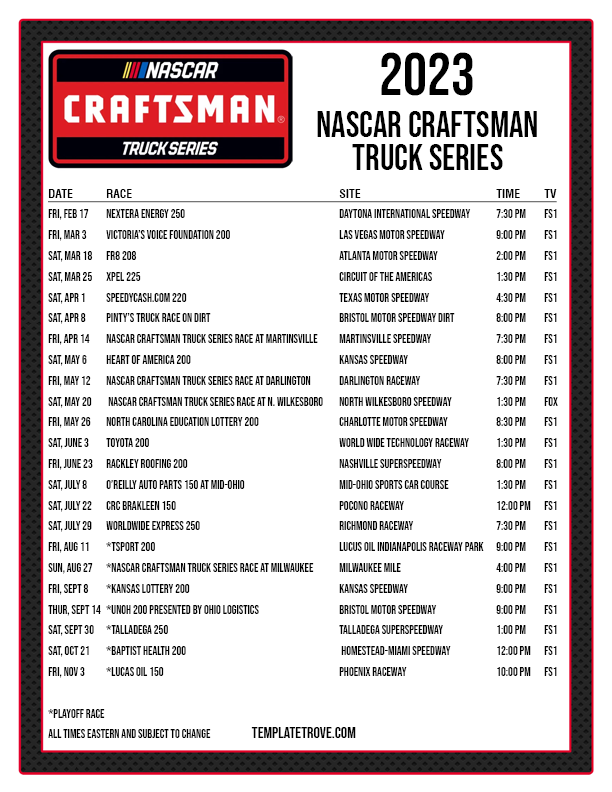 Free Printable Nascar 2023 Schedule