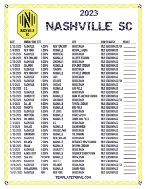 Nashville SC 2023 Printable Soccer Schedule