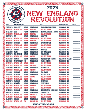 New England Revolution 2023 Printable Soccer Schedule - Pacific Times