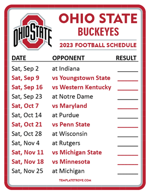 Ohio State Buckeyes Football 2023 Printable Schedule  - Style 2