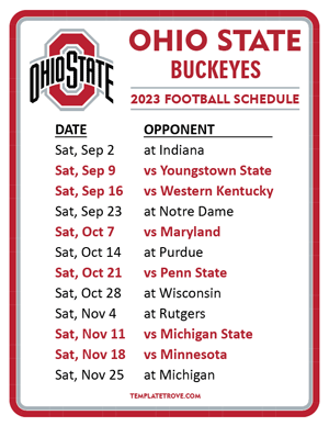 Ohio State Buckeyes Football 2023 Printable Schedule