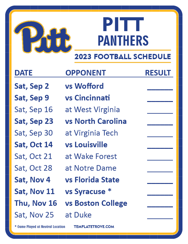 Printable 2023 Pitt Panthers Football Schedule