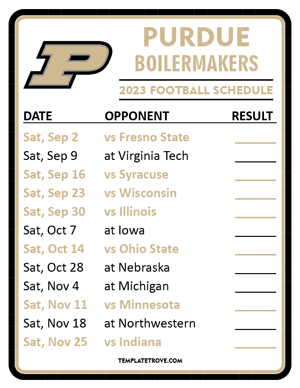 Purdue Boilermakers Football 2023 Printable Schedule  - Style 2
