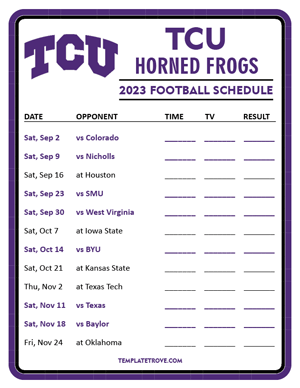 TCU Horned Frogs Football 2023 Printable Schedule - Style 3