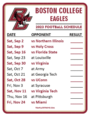 Boston College Eagles Football 2024
 Printable Schedule  - Style 2