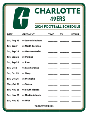 Charlotte 49ers
 Football 2024
 Printable Schedule - Style 4