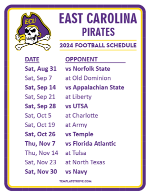 East Carolina Pirates Football 2024
 Printable Schedule