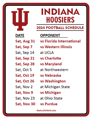 Indiana Hoosiers Football 2024
 Printable Schedule