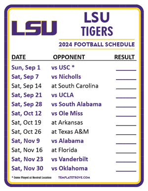 LSU Tigers Football 2024
 Printable Schedule  - Style 2